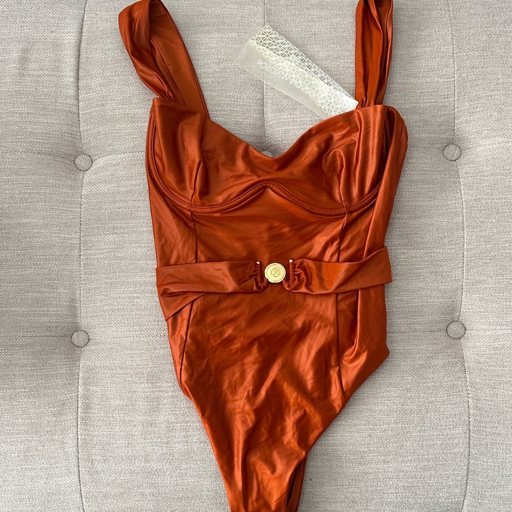 Devon Windsor Rust Orange Swimsuit with Belted Detail